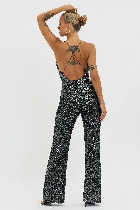 Midnight Kiss Sequin Jumpsuit Gunmetal