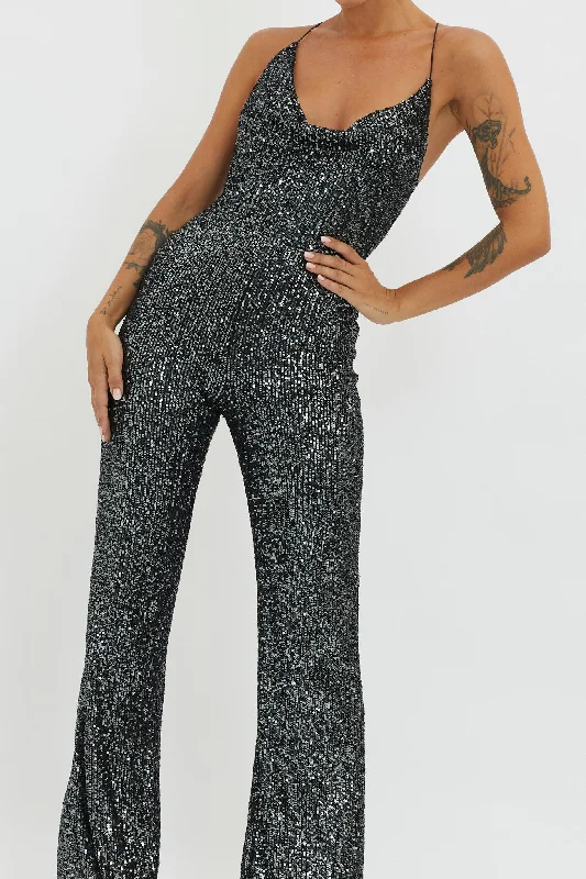 Midnight Kiss Sequin Jumpsuit Gunmetal