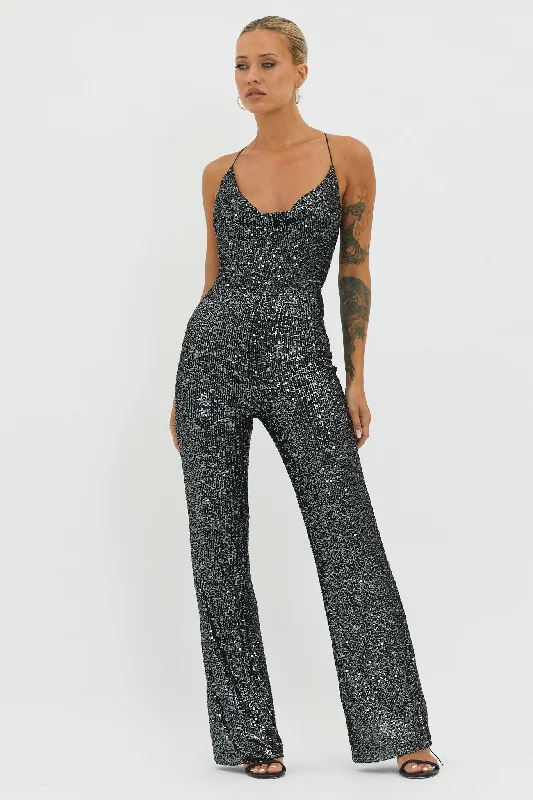 Midnight Kiss Sequin Jumpsuit Gunmetal