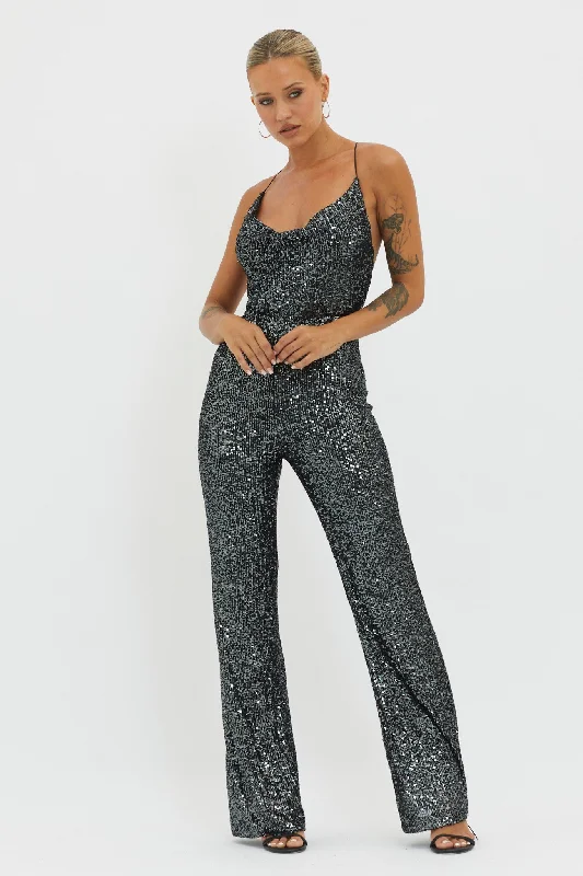 Midnight Kiss Sequin Jumpsuit Gunmetal