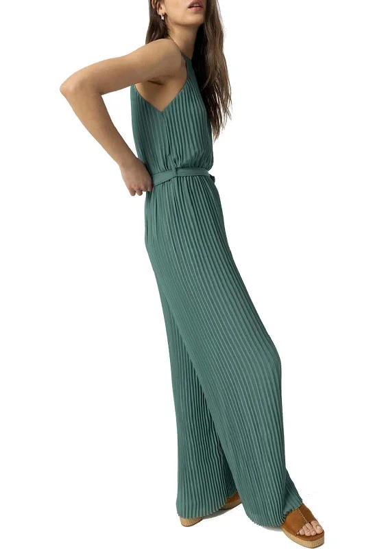 Tiffosi Fredi Pleated Halterneck Jumpsuit, Sage Green