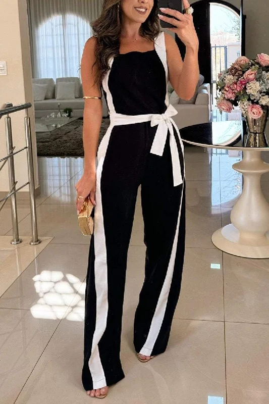 Women's Casual Contrast Color Sleeveless Jumpsuit