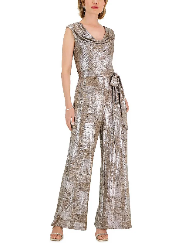 Womens Metallic Cowl Neck Jumpsuit