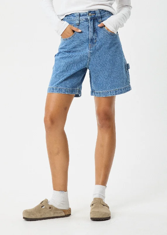 AFENDS Womens Emilie - Denim Workwear Short - Worn Blue