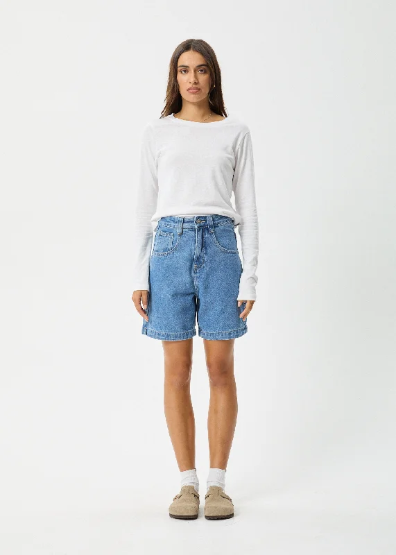 AFENDS Womens Emilie - Denim Workwear Short - Worn Blue