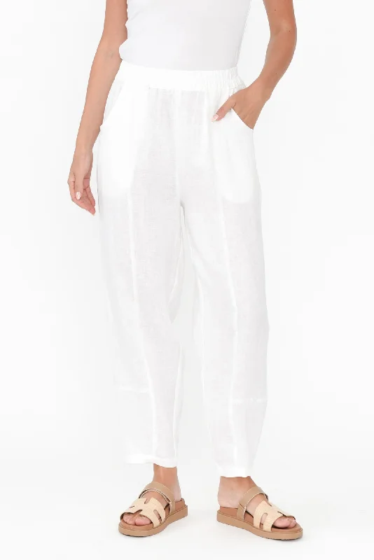 Botev White Linen Relaxed Pants