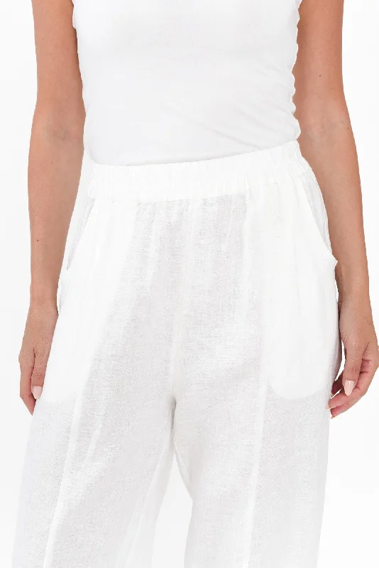 Botev White Linen Relaxed Pants