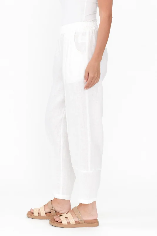 Botev White Linen Relaxed Pants