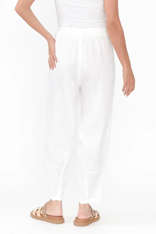 Botev White Linen Relaxed Pants