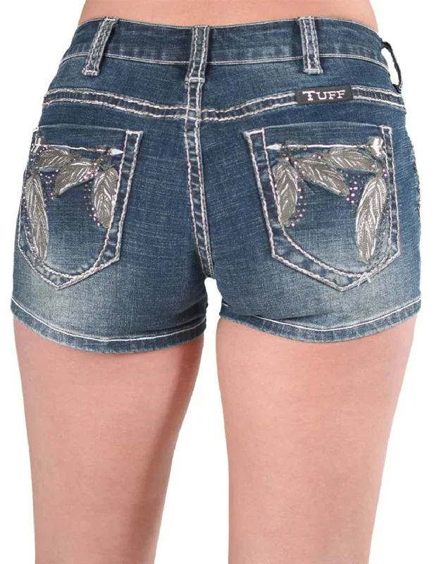 Cowgirl Tuff Womens Fly Medium Wash Cotton Blend Casual Shorts