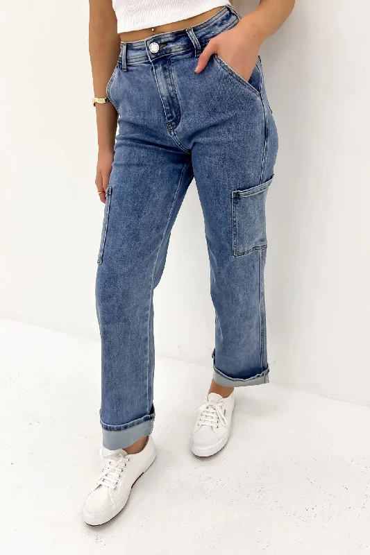 Joshua Denim Cargo Pant Mid Blue