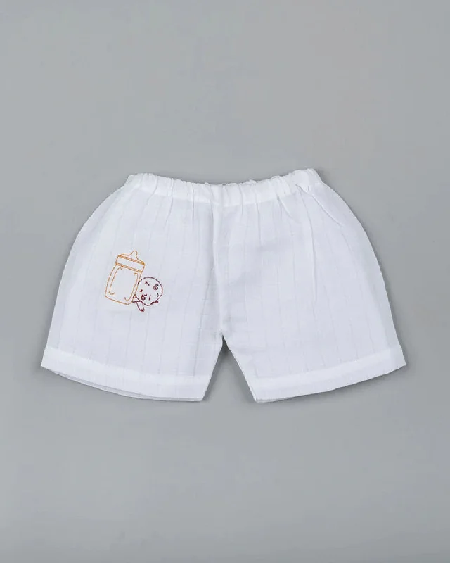 Kiddie Bunch White Shorts-Hungry-Muslin-For Infants