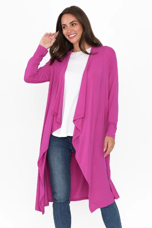 Leanna Magenta Bamboo Waterfall Cardigan