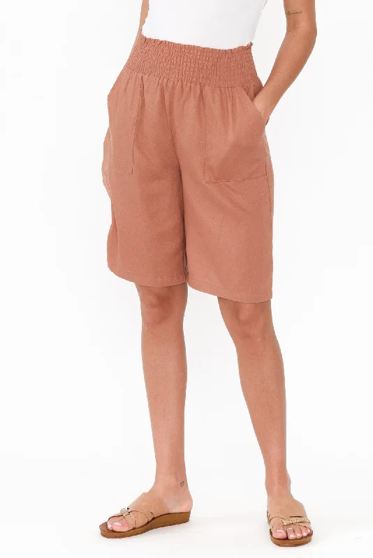 Leigh Rust Linen Blend Bermuda Shorts