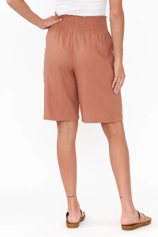 Leigh Rust Linen Blend Bermuda Shorts