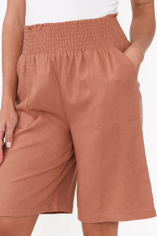 Leigh Rust Linen Blend Bermuda Shorts