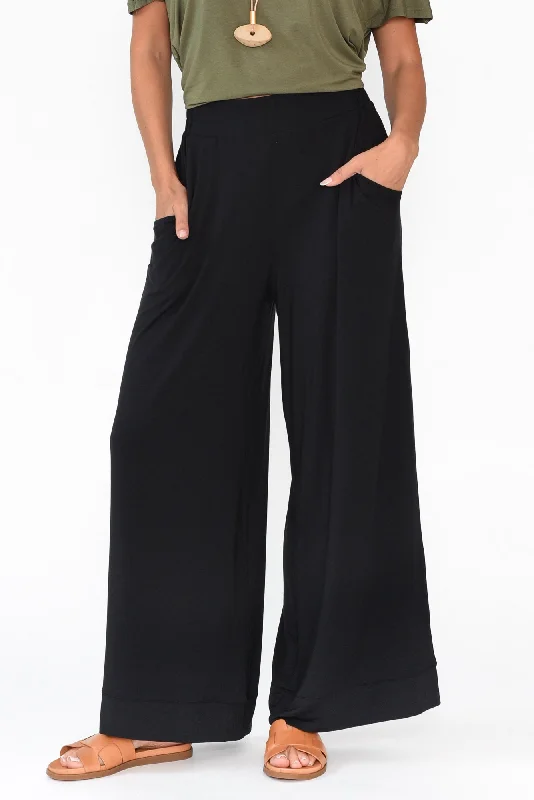 Lola Black Micro Modal Wide Leg Pants