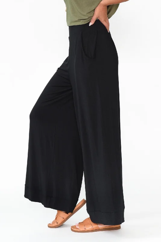 Lola Black Micro Modal Wide Leg Pants