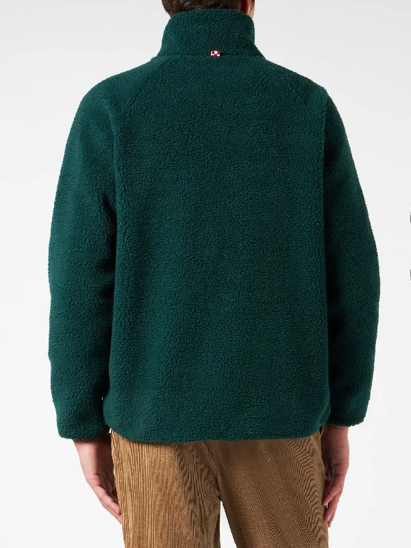 Man green sherpa jacket with check patch pockets