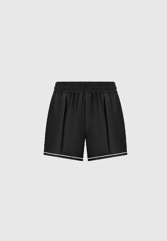 Satin Shorts with Piping - Black