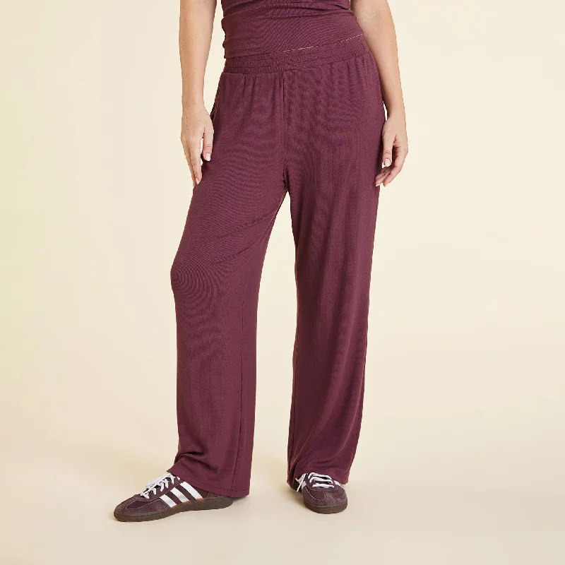 Slinky Rib Wide Leg Pant | Merlot