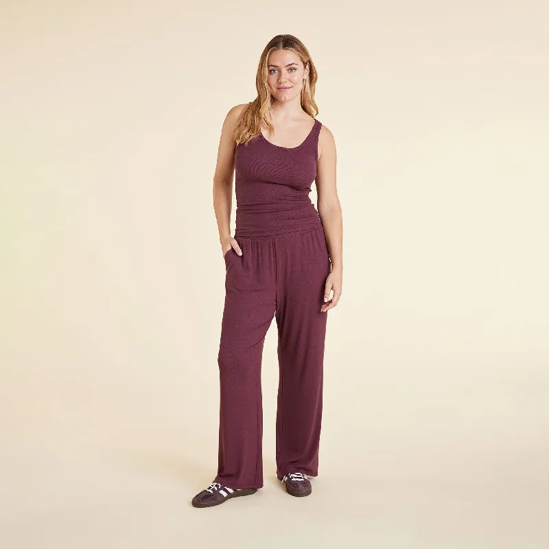 Slinky Rib Wide Leg Pant | Merlot