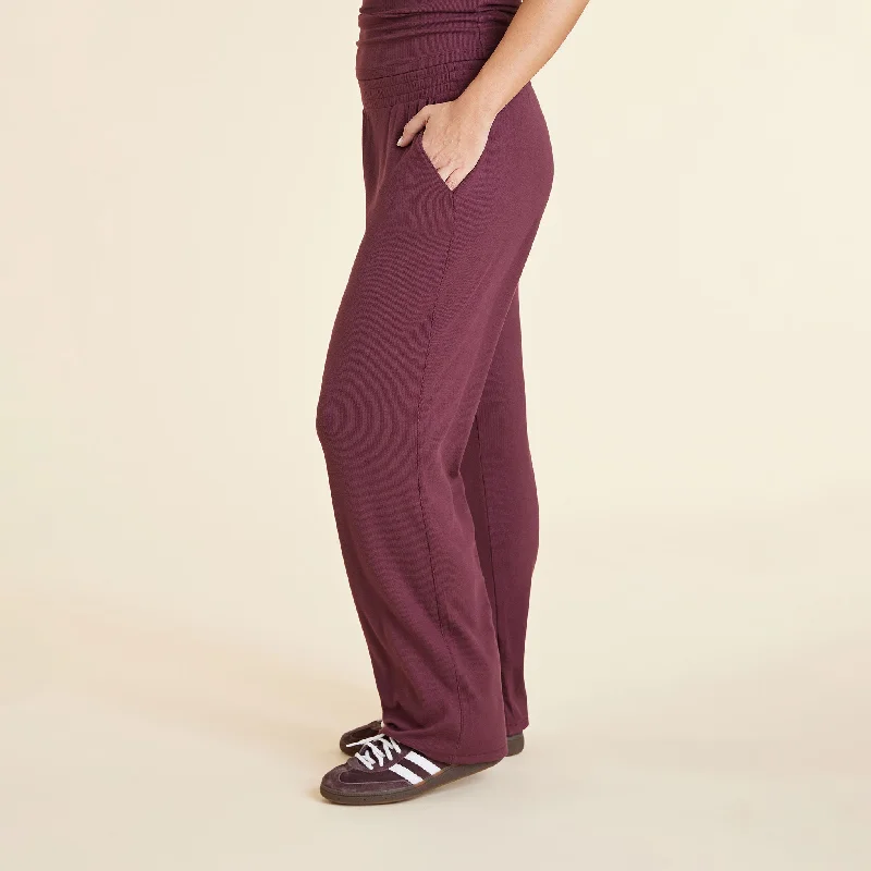 Slinky Rib Wide Leg Pant | Merlot