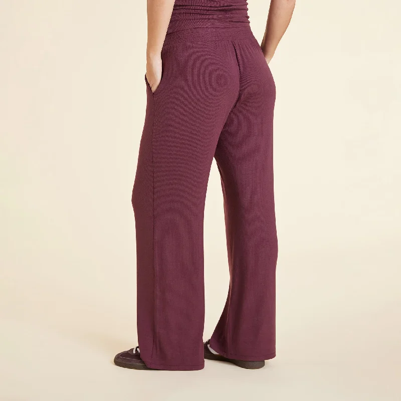 Slinky Rib Wide Leg Pant | Merlot