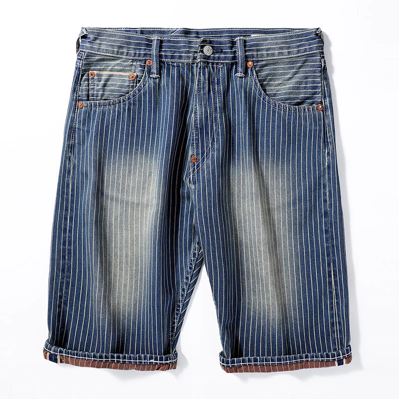 Vintage Slim Fit Denim Striped Casual Jeans Shorts