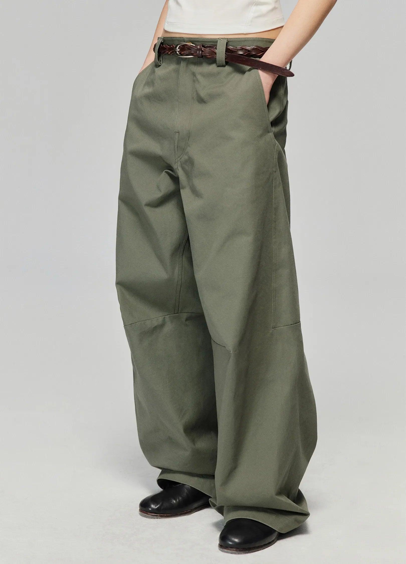 Wide-Leg Cotton Trousers With Darted Knees