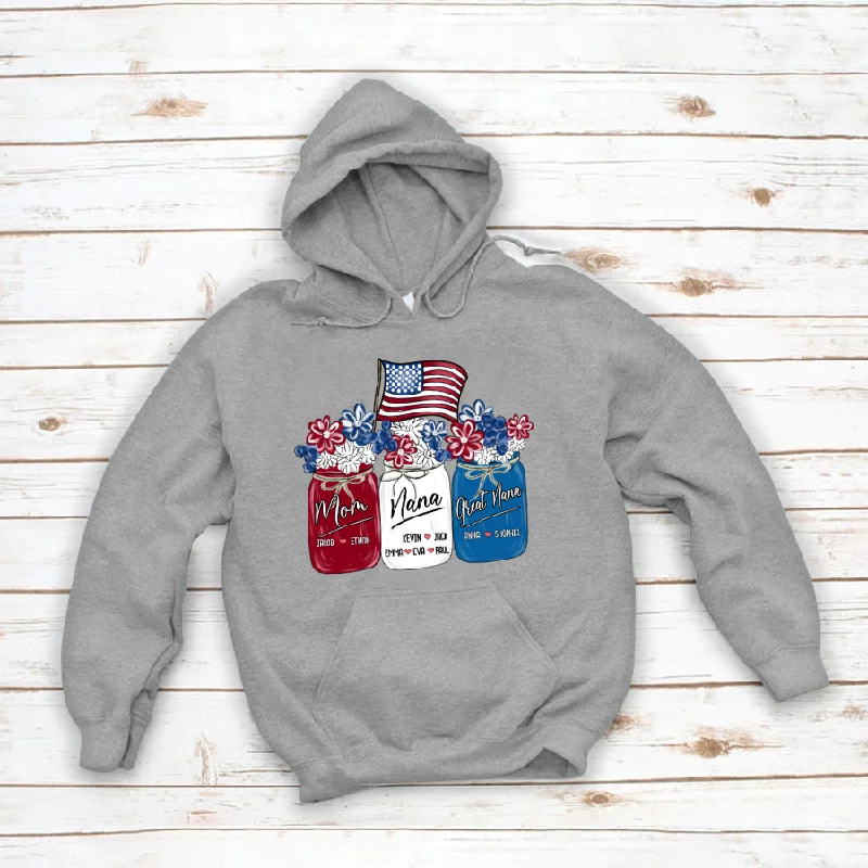 America Flag Flower Mom Nana Great Nana And Kids CTH01 Hoodie