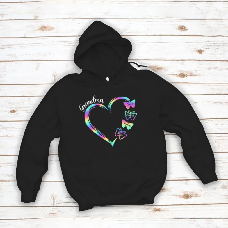 Grandma and Grandkids Hearts Rainbow Butterfly Hoodie