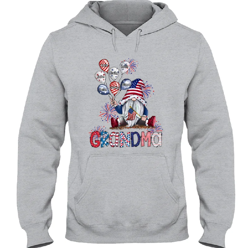 Grandma Gnome Balloon 4th Of July, Custom Grandma & Kids, Gift For Grandma 4th Of July TH Hoodie