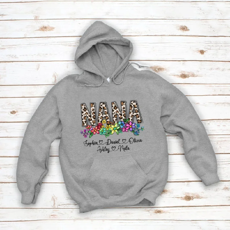 Leopard Rainbow Floral Nana Mimi Grandma And Kids CTH01 Hoodie