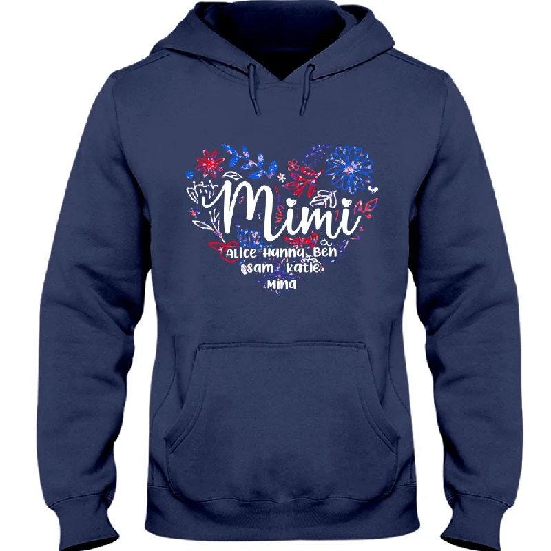 Mimi Heart Flower 4th Of July, Custom Mimi And Grandkids, Gift For Grandma TH Hoodie