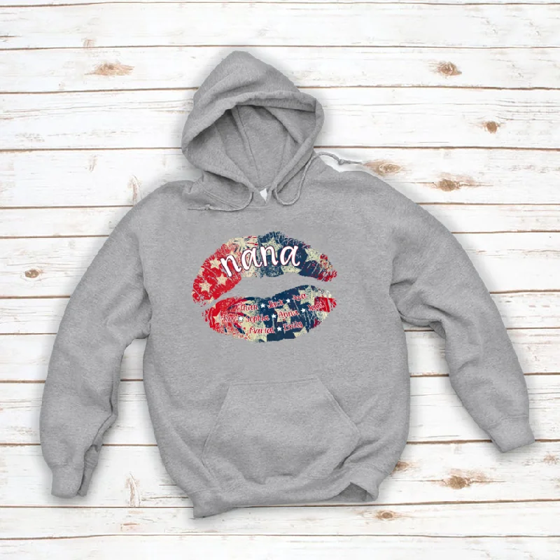 Nana Grandma American Flag Lips Hoodie