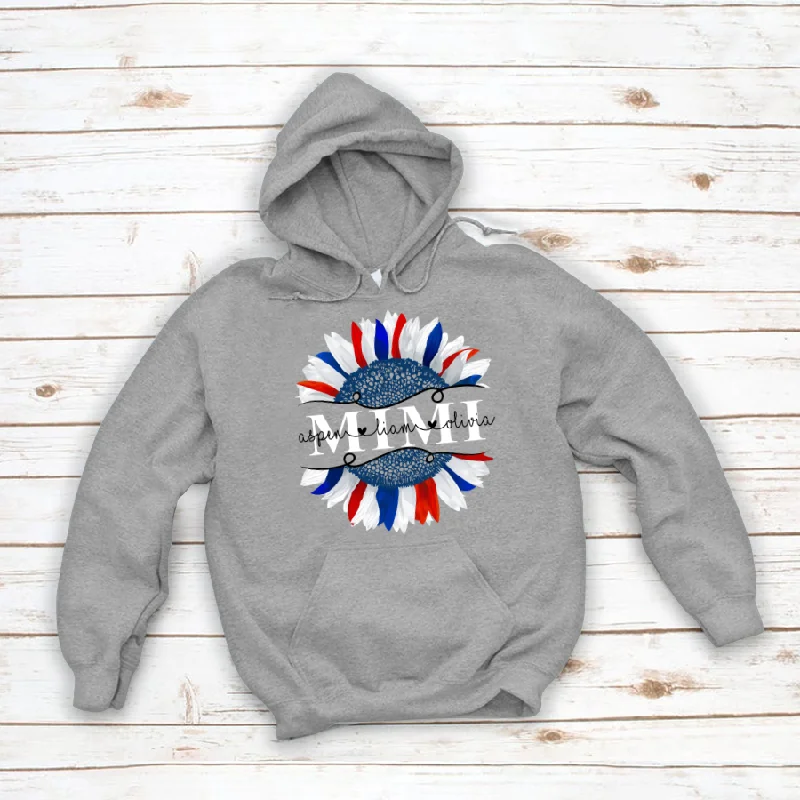 Personalized Mimi And Grandkids Sunflower Flag American Hoodie