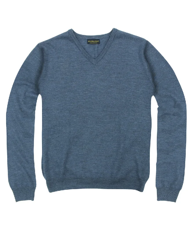 Shop now and enjoy massive savings on stylish clothing for all seasons.  100% Pure Merino Wool Zegna Baruffa V-Neck Sweater - Blue