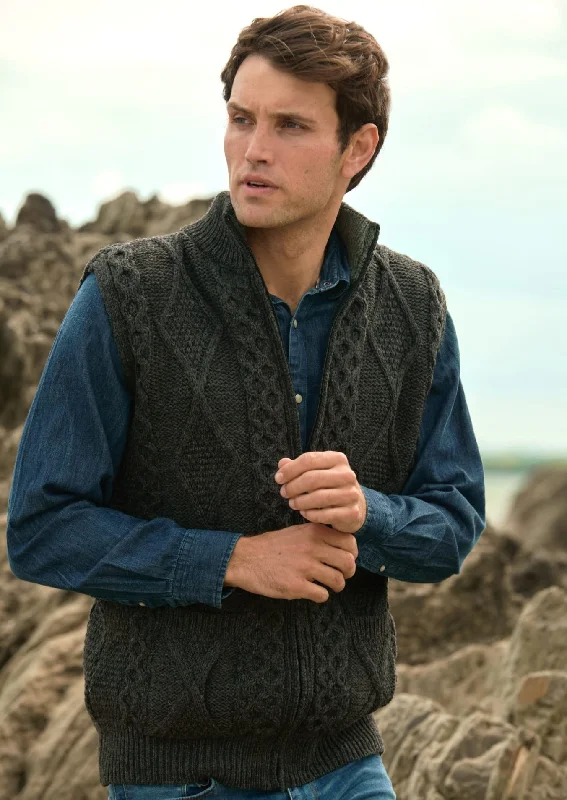Seasonal fashion sale – Save on all your wardrobe essentials today! Men's Aran Zip Gilet | Charcoal Seasonal fashion sale – Save on all your wardrobe essentials today! Men's Aran Zip Gilet | Charcoal