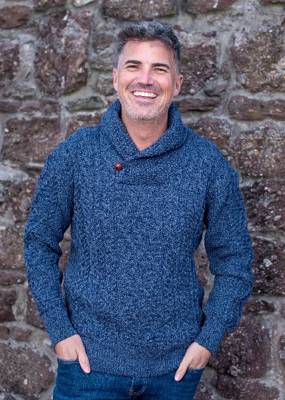 Flash discounts on men’s clothing – Don’t miss out! Aran Shawl Neck Denim Marl Sweater Flash discounts on men’s clothing – Don’t miss out! Aran Shawl Neck Denim Marl Sweater