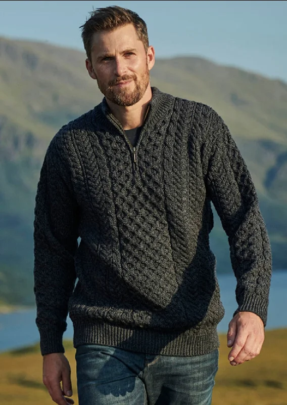 Unbeatable discounts on top-selling apparel – Only available online. Ballycroy Mens Aran Half Zip Sweater | Charcoal Unbeatable discounts on top-selling apparel – Only available online. Ballycroy Mens Aran Half Zip Sweater | Charcoal