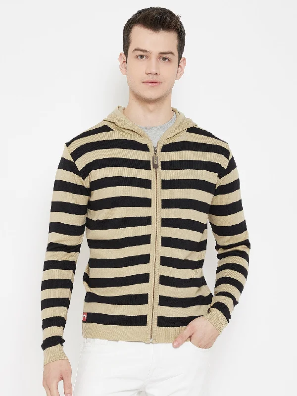 Exclusive online offer: Save 30% on all men's clothing. JUMP USA Men Beige Striped Hood Casual Front-Open Sweaters Exclusive online offer: Save 30% on all men's clothing. JUMP USA Men Beige Striped Hood Casual Front-Open Sweaters