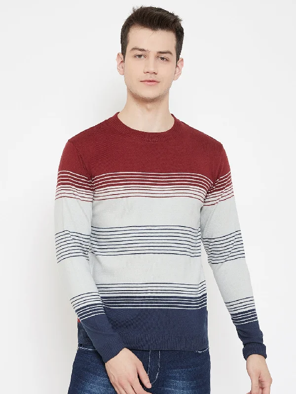Flash sale: Save big on men's clothing this weekend! JUMP USA Men Red Striped Round Neck Casual Pullover Flash sale: Save big on men's clothing this weekend! JUMP USA Men Red Striped Round Neck Casual Pullover