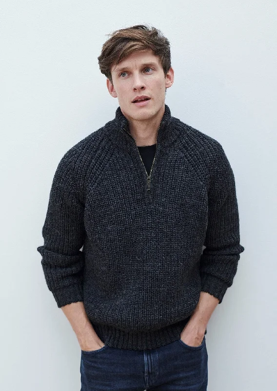 Upgrade your look with stylish, affordable men’s clothing. Men's Aran Fisherman Raglan Zip Sweater | Charcoal Upgrade your look with stylish, affordable men’s clothing. Men's Aran Fisherman Raglan Zip Sweater | Charcoal