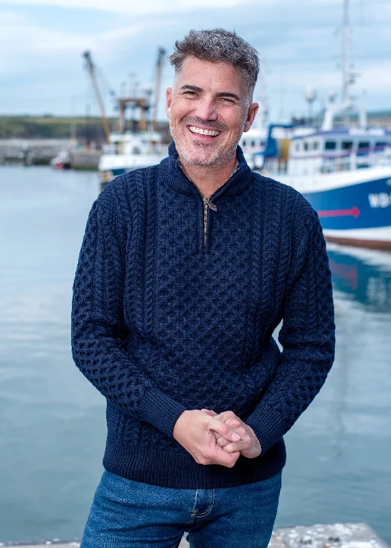 Exclusive online discounts – Shop clothing for every occasion! Men's Aran Half Zip Sweater | Deep Water Blue Exclusive online discounts – Shop clothing for every occasion! Men's Aran Half Zip Sweater | Deep Water Blue