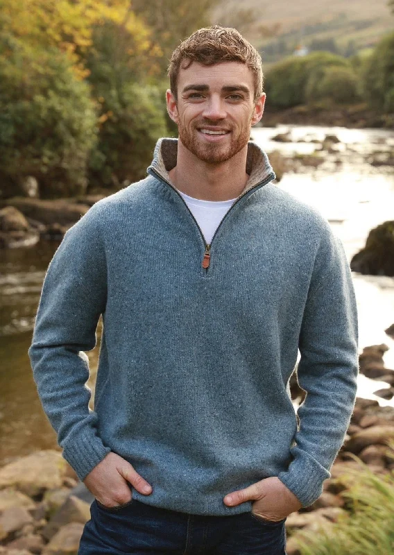 Seasonal sale  Aran Troyer Zip Sweater | Blue