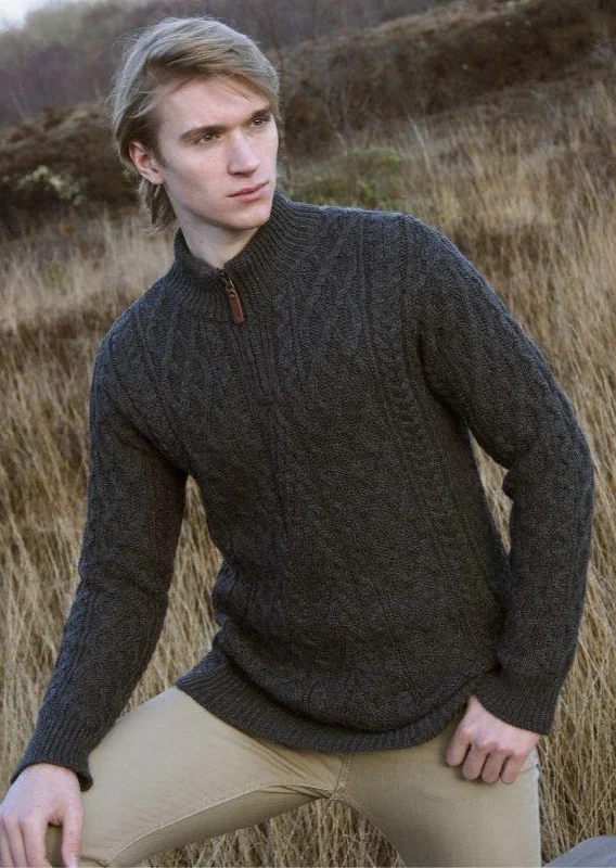 Big discounts – don’t miss out!  Aran Crafts Men's Half Zip Sweater | Charcoal