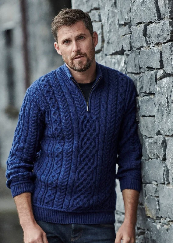 Don’t miss out – Limited-time   Lackaun Mens Half Aran Troyer Sweater | Blue