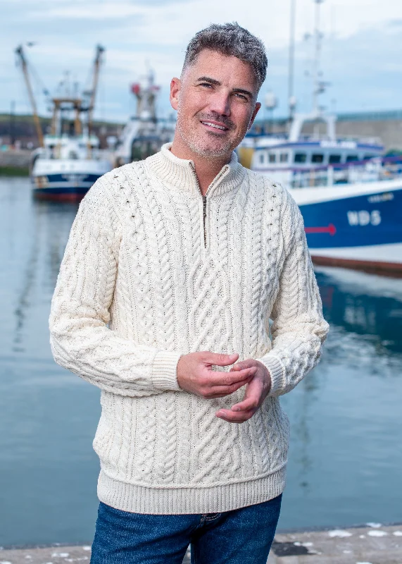 Big discounts – don’t miss out!  Lackaun Mens Half Aran Troyer Sweater | Natural
