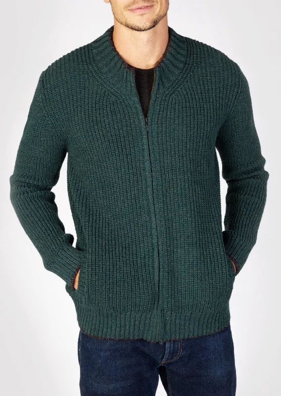 Enjoy exclusive discounts.  IrelandsEye Men's Zipped Ribbed Cardigan | Evergreen